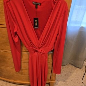NWT Express Bold Red Long Sleeve Dress, Cut-out Back, Sz S